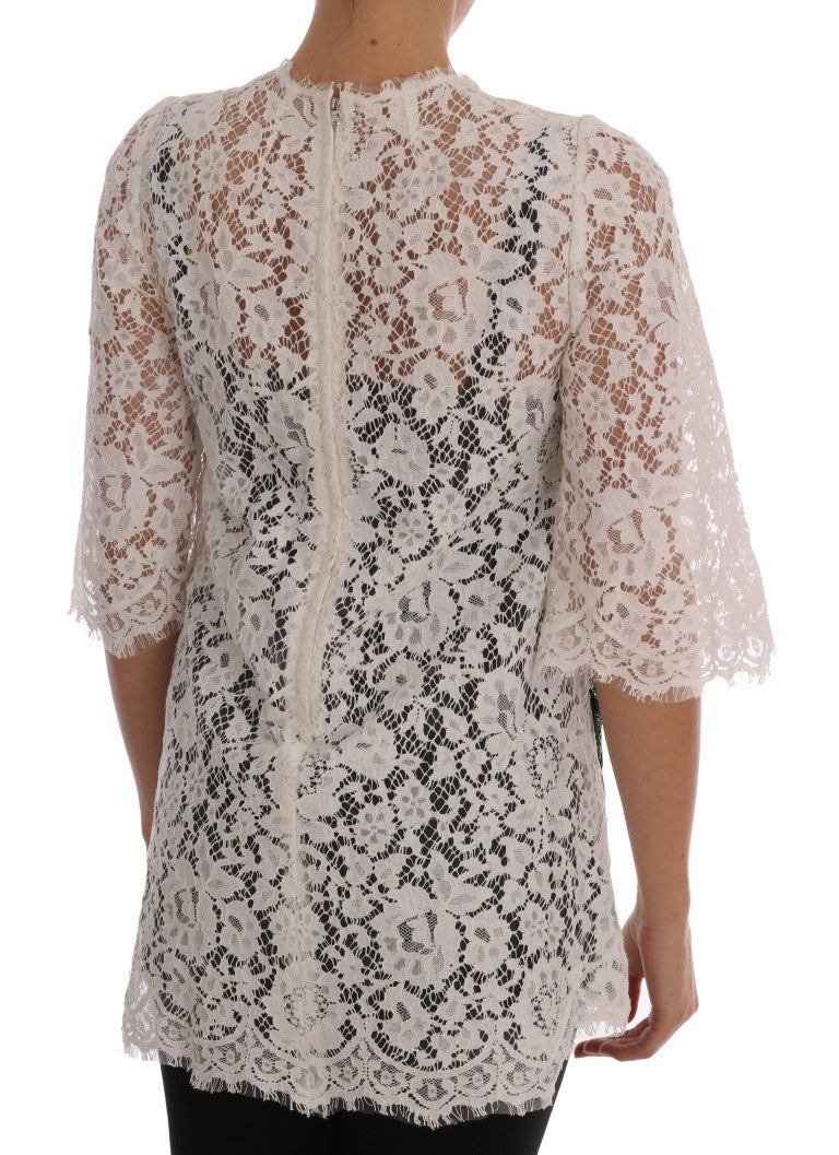 Witte blouse met kant en kristallen