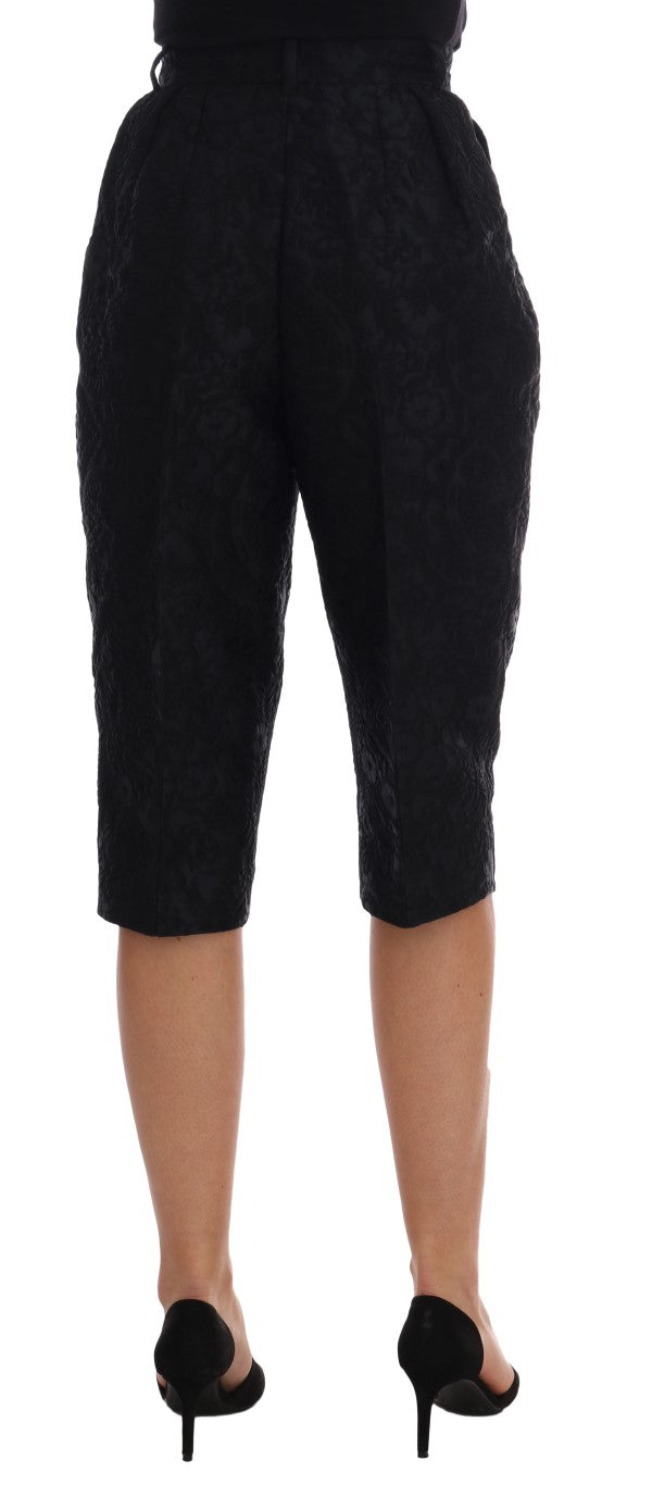 Zwarte brokaat capri shorts met hoge taille