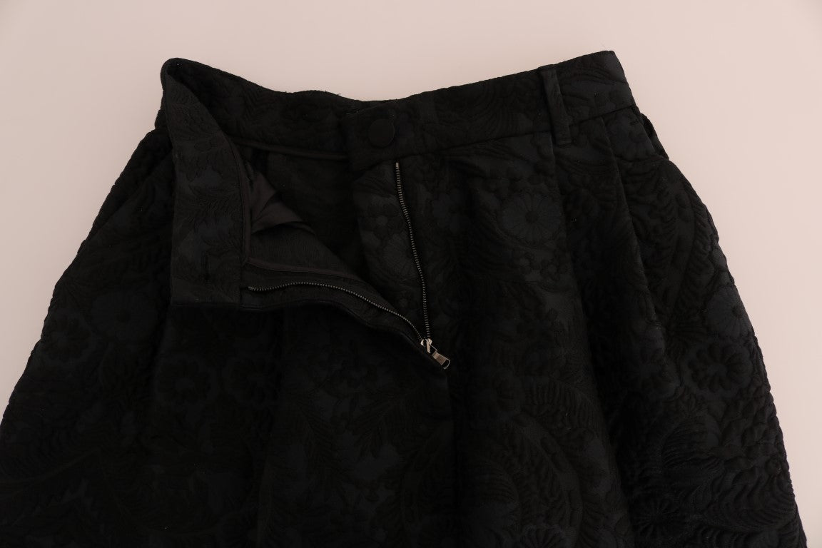 Zwarte brokaat capri shorts met hoge taille