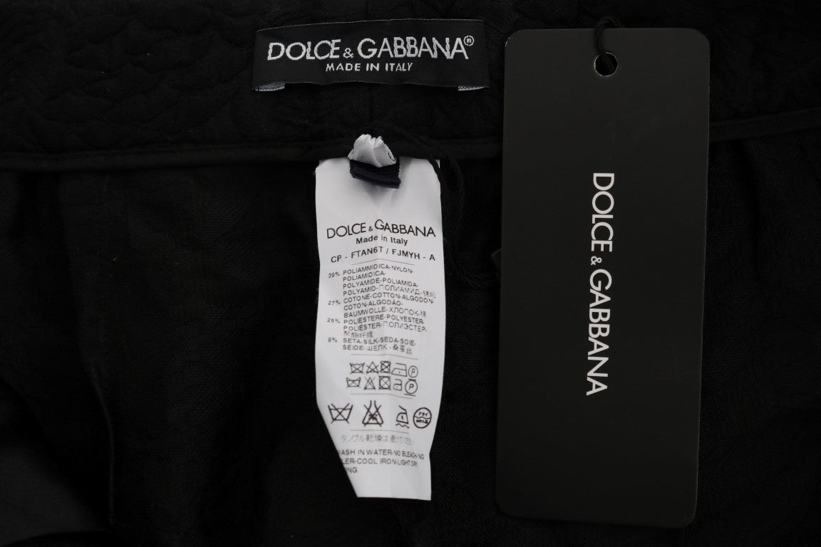 Zwarte brokaat capri shorts met hoge taille