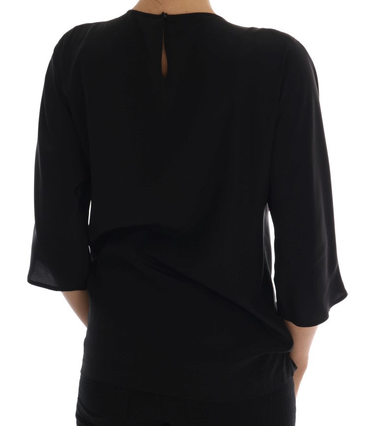 Zwarte zijden sprookjestop met kristallen blouse
