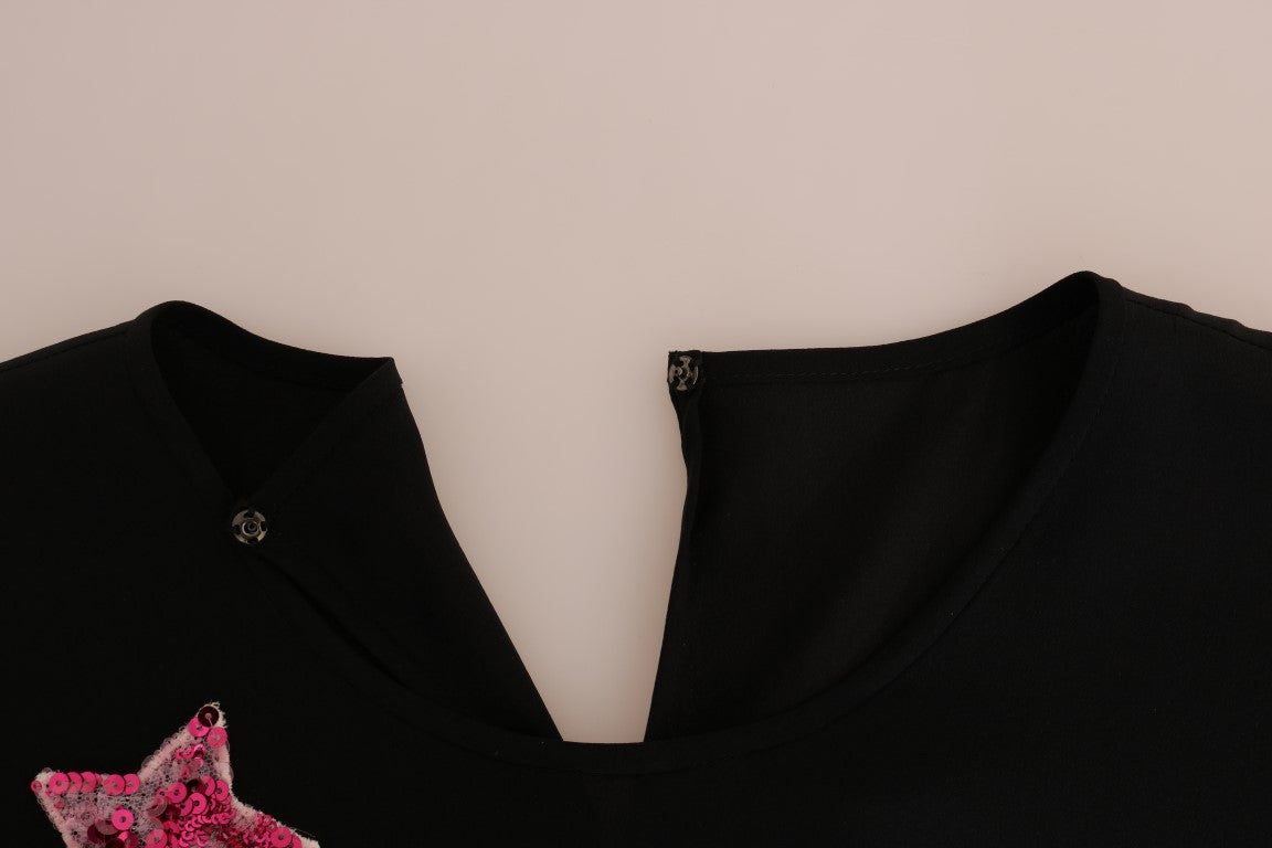 Zwarte zijden sprookjestop met kristallen blouse