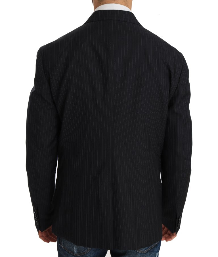Grijs gestreept wollen jasje, slim-fit blazer