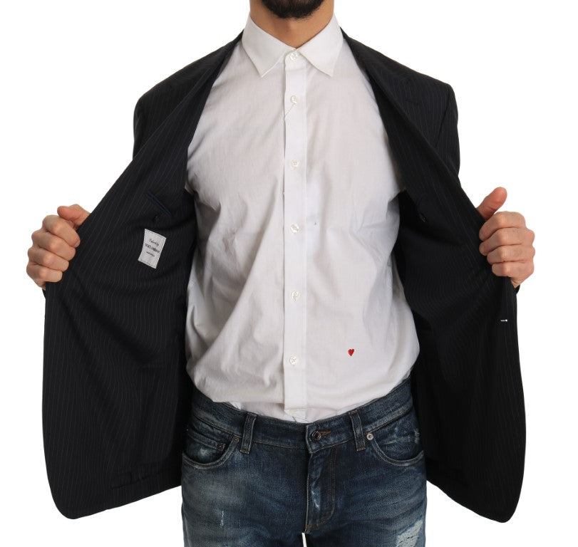Grijs gestreept wollen jasje, slim-fit blazer