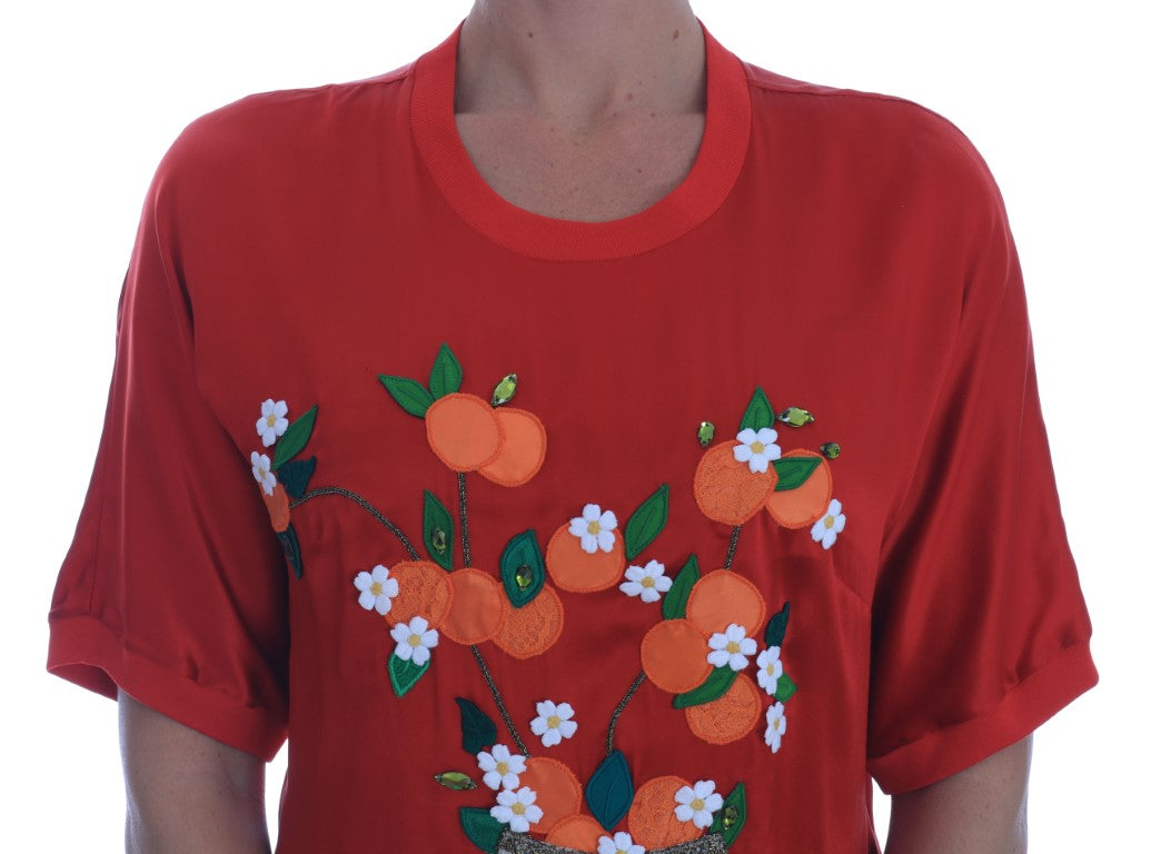 Rode zijden sinaasappel-bloemkristal blouse