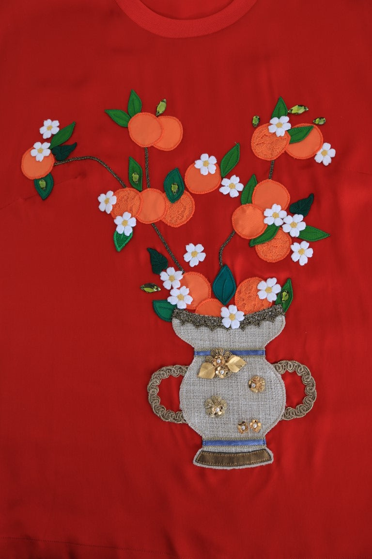Rode zijden sinaasappel-bloemkristal blouse