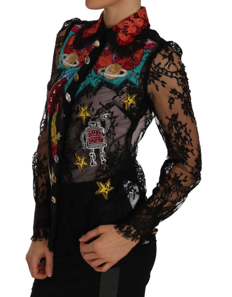 Zwart kanten Crystal SPACE-shirt