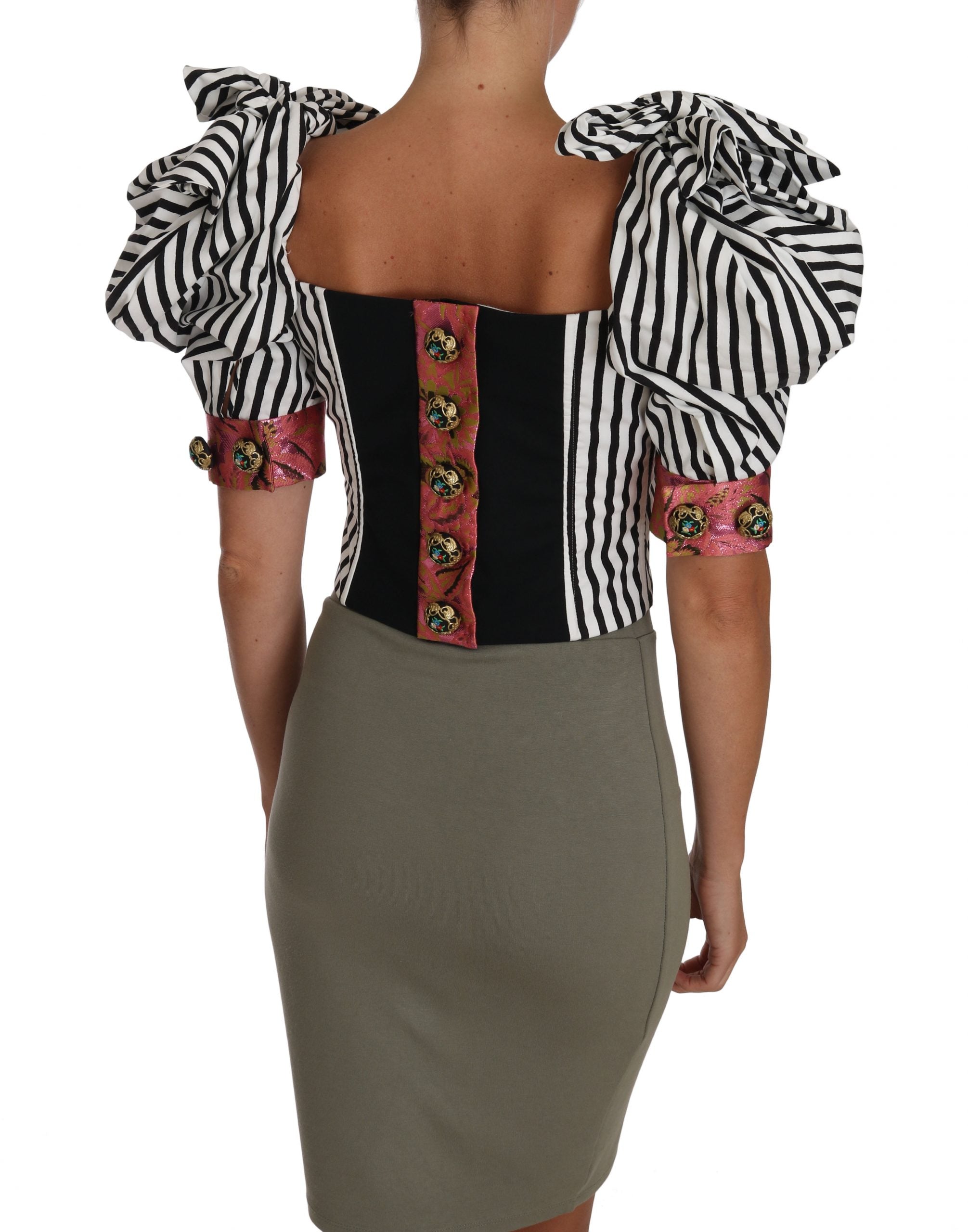Wit zwart gestreept cropped top pofmouwen shirts
