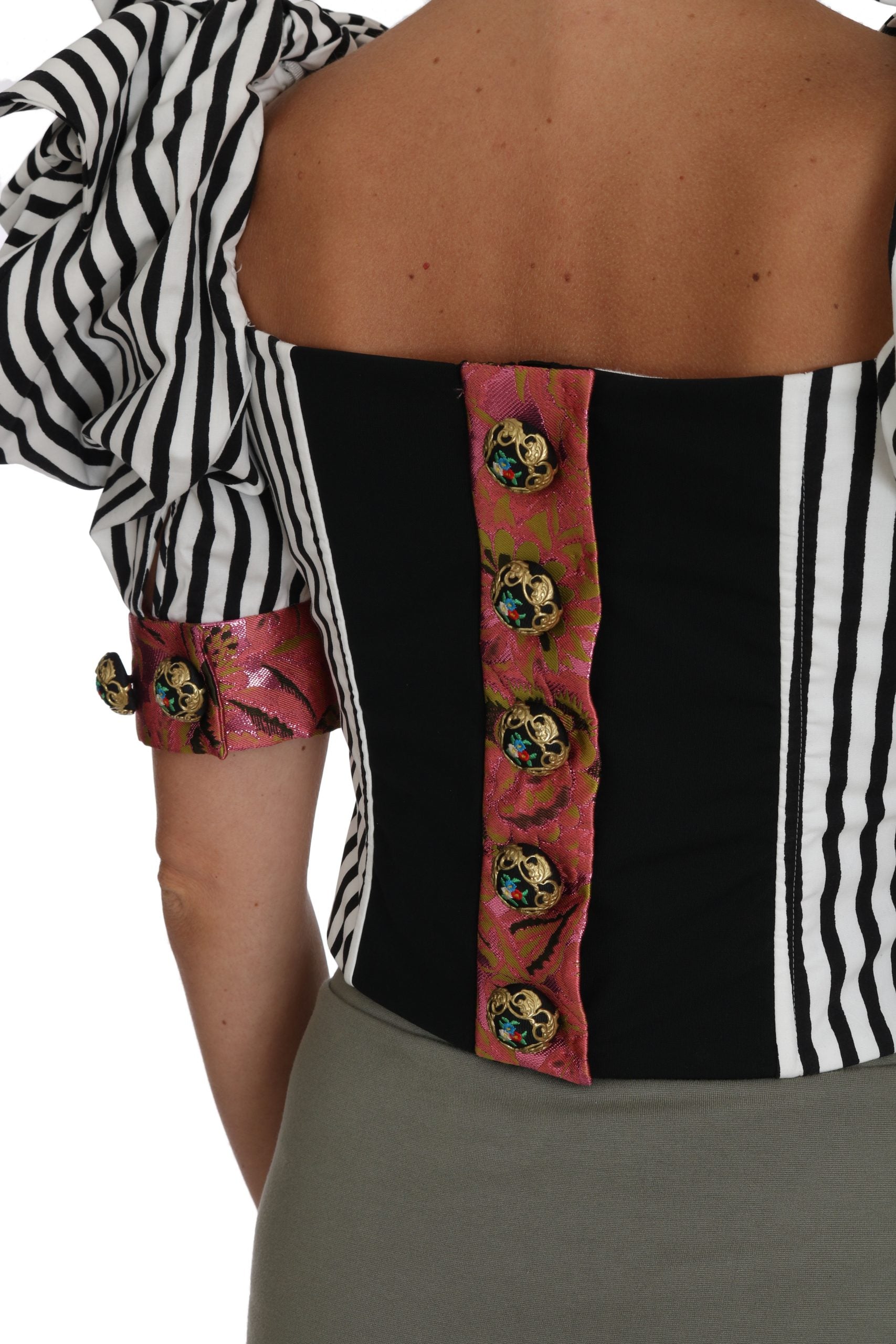 Wit zwart gestreept cropped top pofmouwen shirts