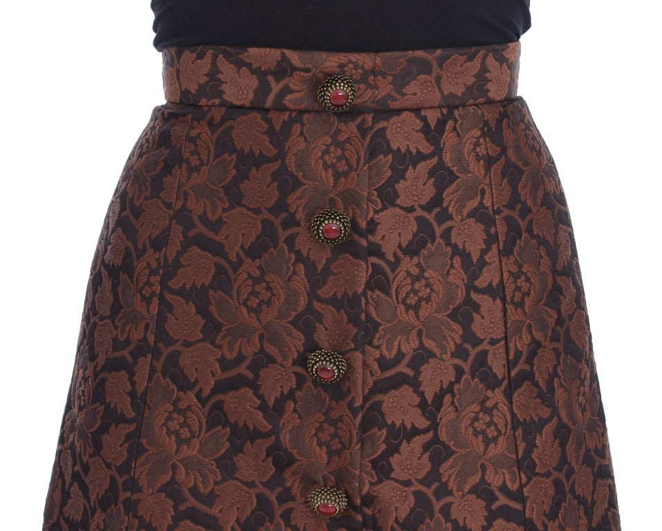 Bruine bloemenbrokaat mini-bubbelrok