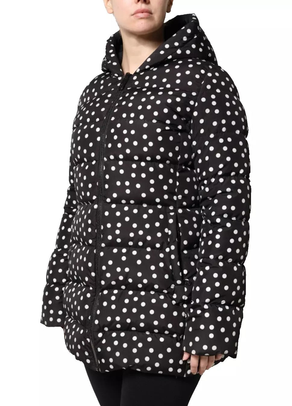 Zwarte polyester omkeerbare jas met capuchon