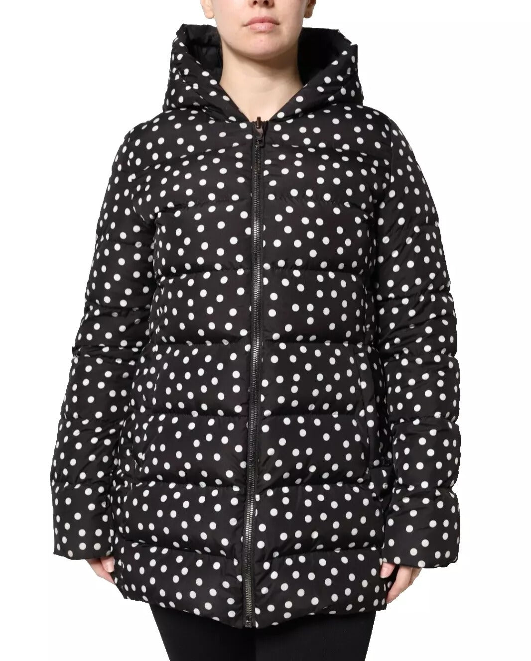 Zwarte polyester omkeerbare jas met capuchon