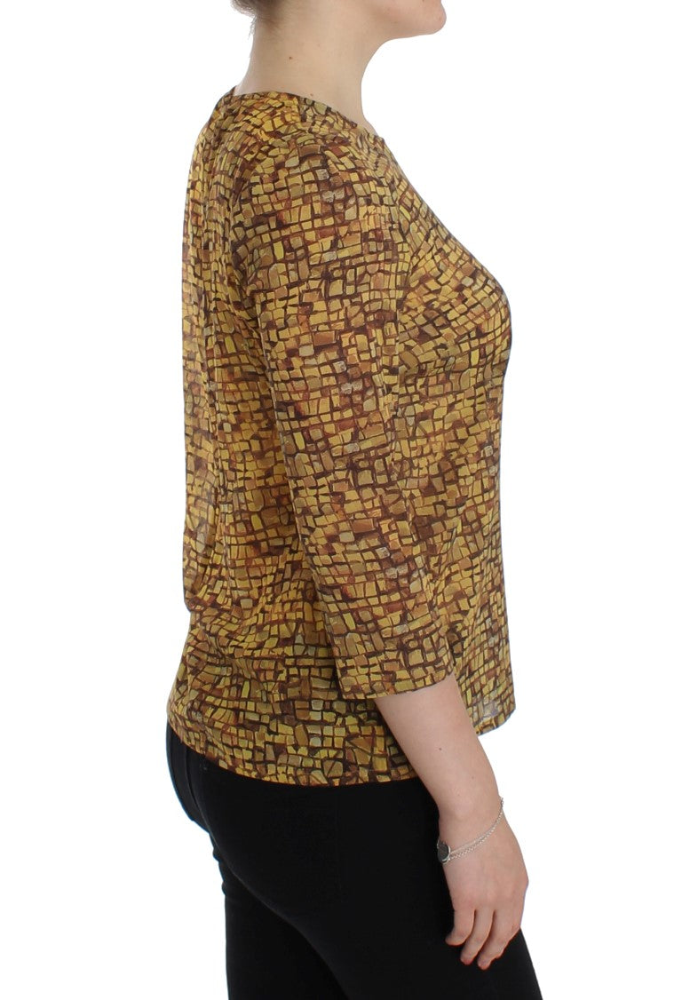 Veelkleurige mozaïekprint zijden blouse T-shirt