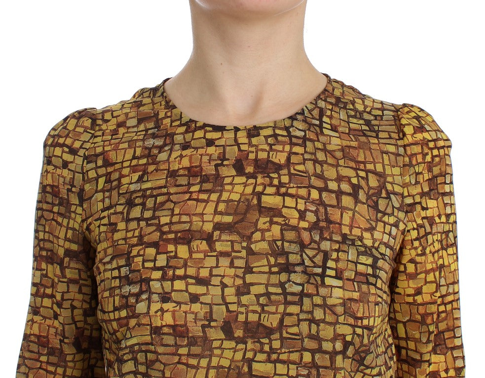 Veelkleurige mozaïekprint zijden blouse T-shirt