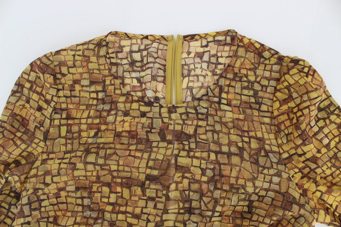 Veelkleurige mozaïekprint zijden blouse T-shirt