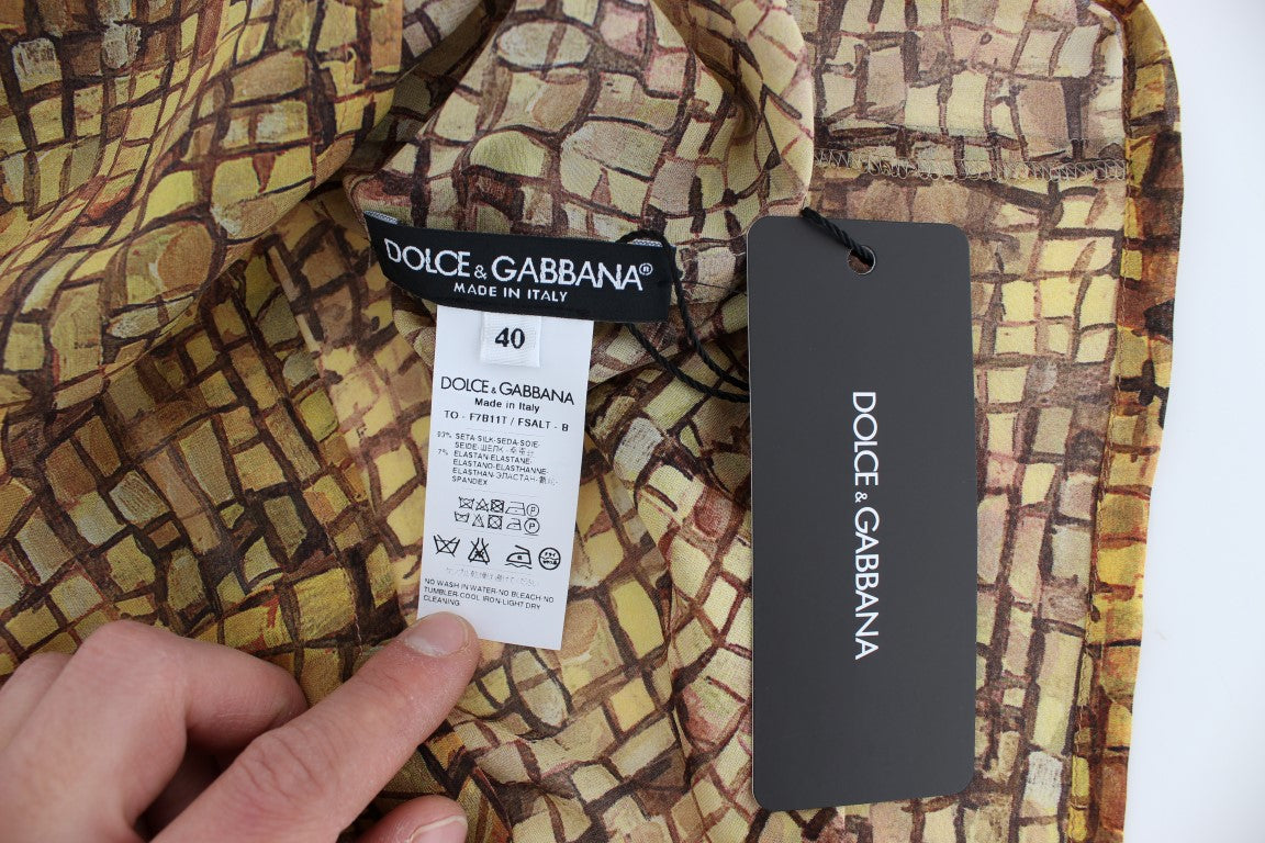 Veelkleurige mozaïekprint zijden blouse T-shirt
