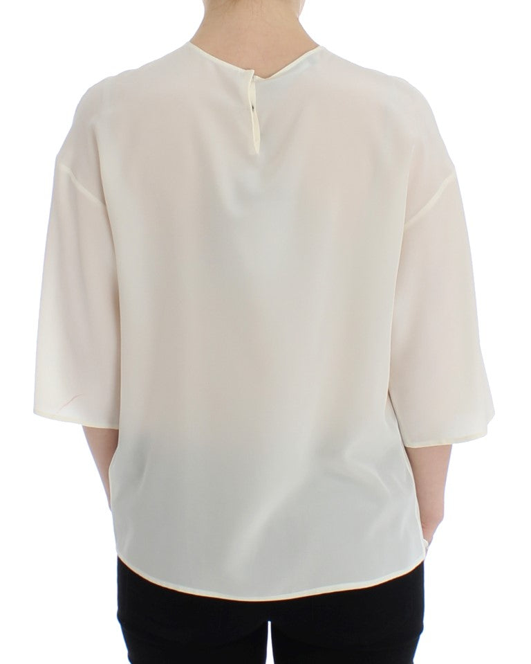 Witte blouse met pailletten en sleutelzijde, T-shirttop