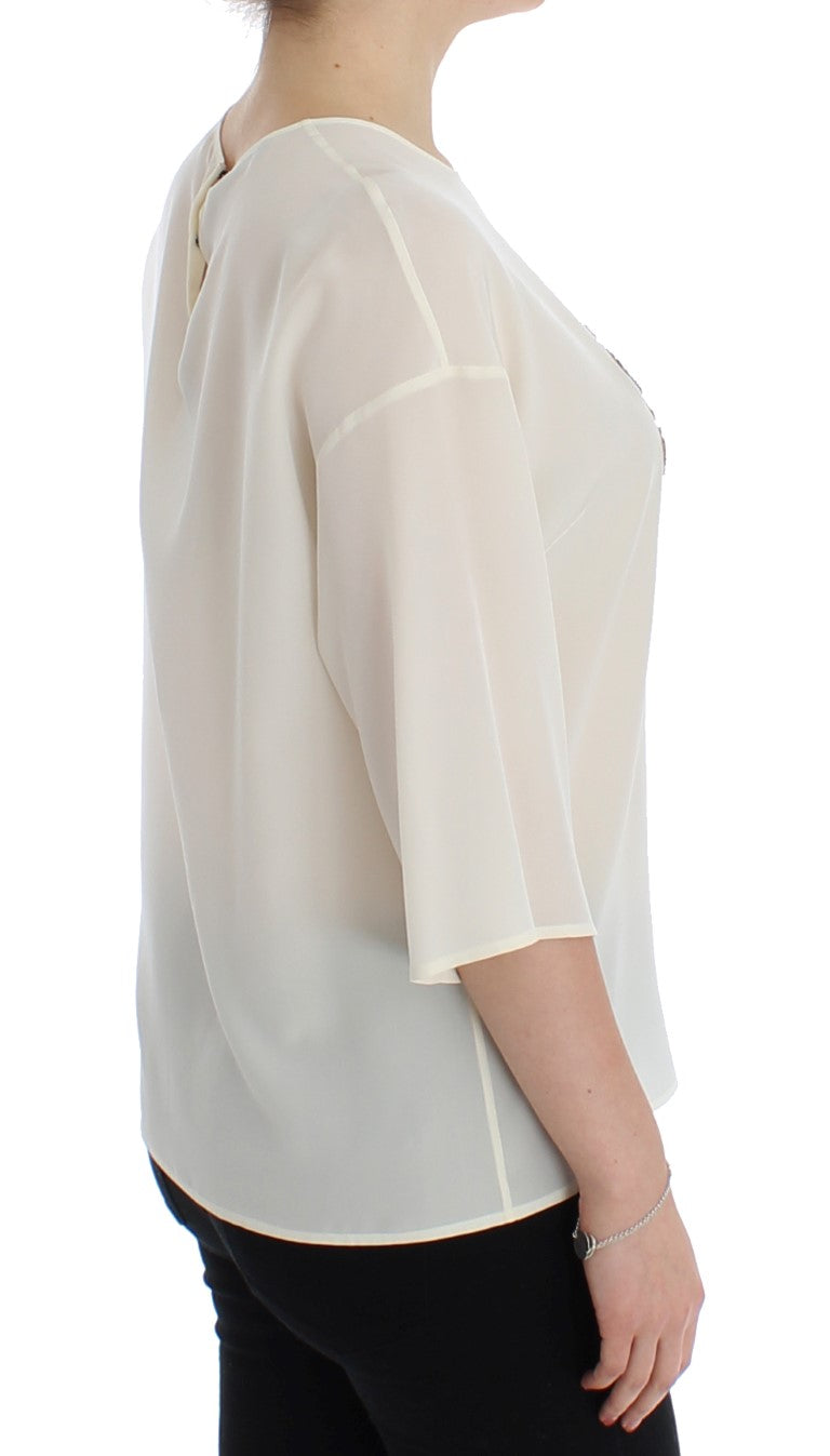 Witte blouse met pailletten en sleutelzijde, T-shirttop