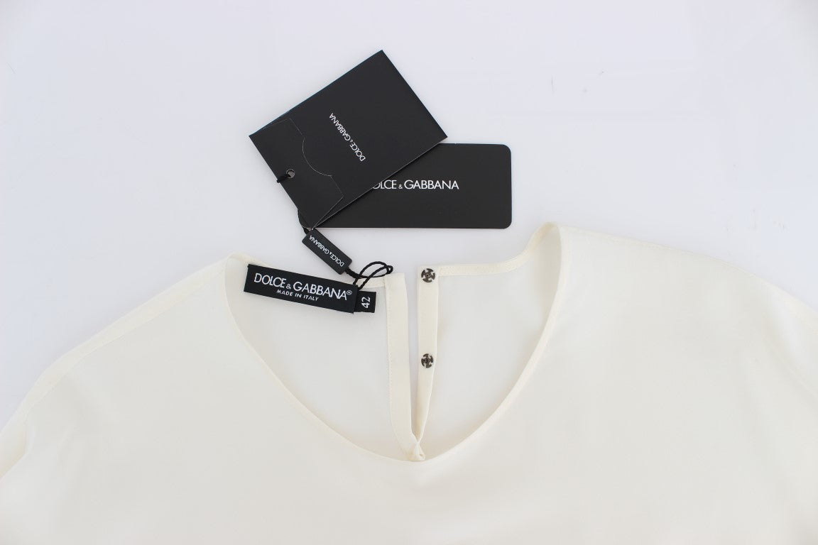 Witte blouse met pailletten en sleutelzijde, T-shirttop