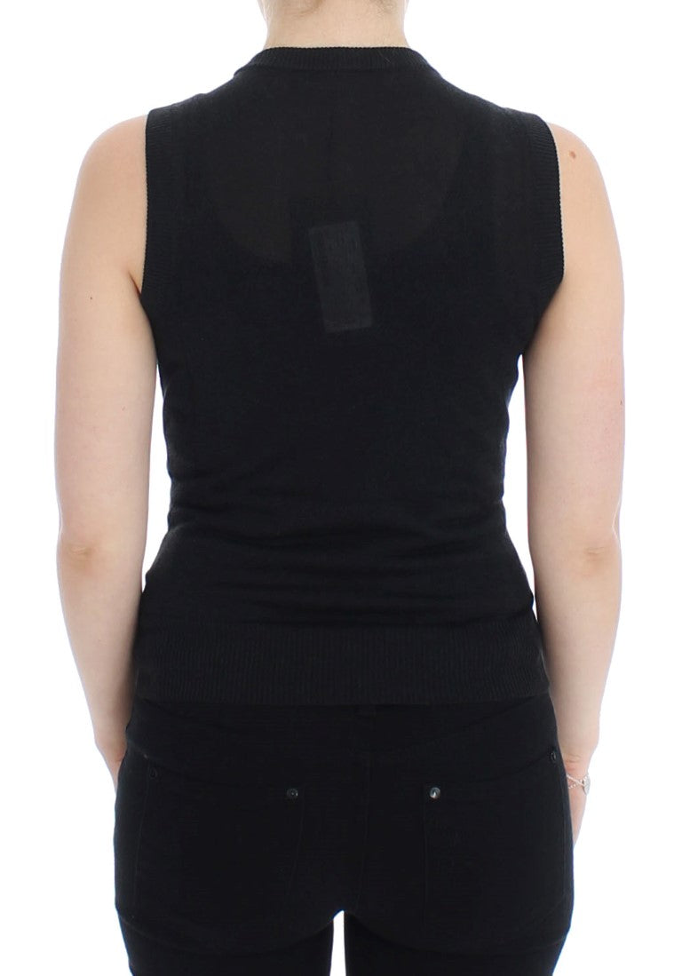 Zwarte mouwloze ronde hals vest pullover