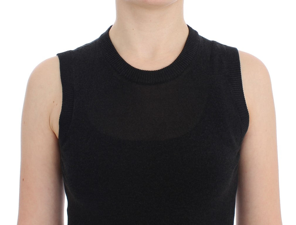 Zwarte mouwloze ronde hals vest pullover