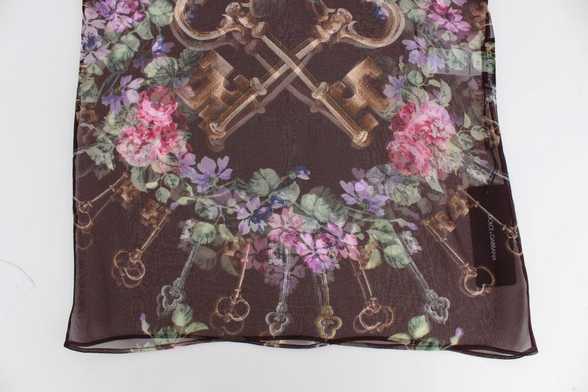 Zwarte Key bloemenprint zijden blouse T-shirt