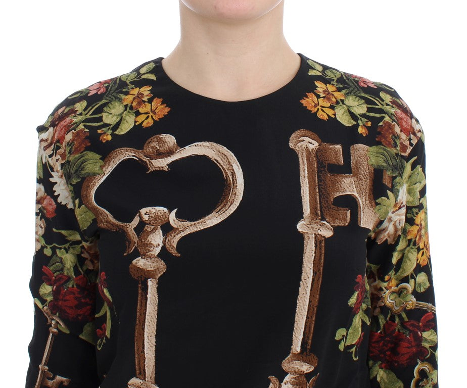 Zwarte blouse met bloemenprint van zijde