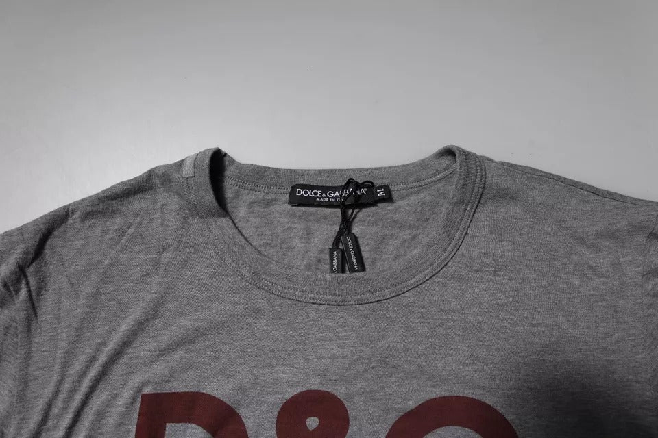 Grijs logoprint katoenen heren T-shirt met ronde hals