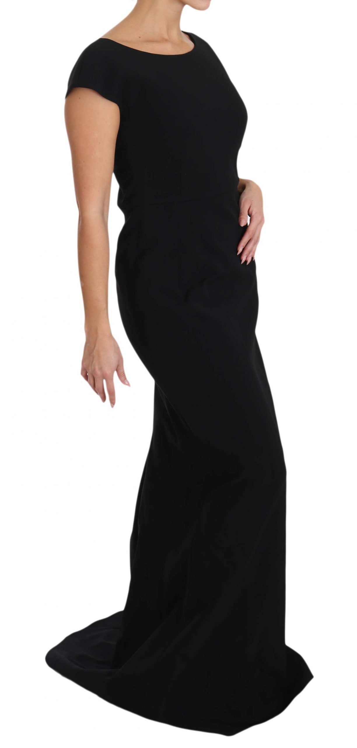 Zwarte stretch fit flare maxi-jurk