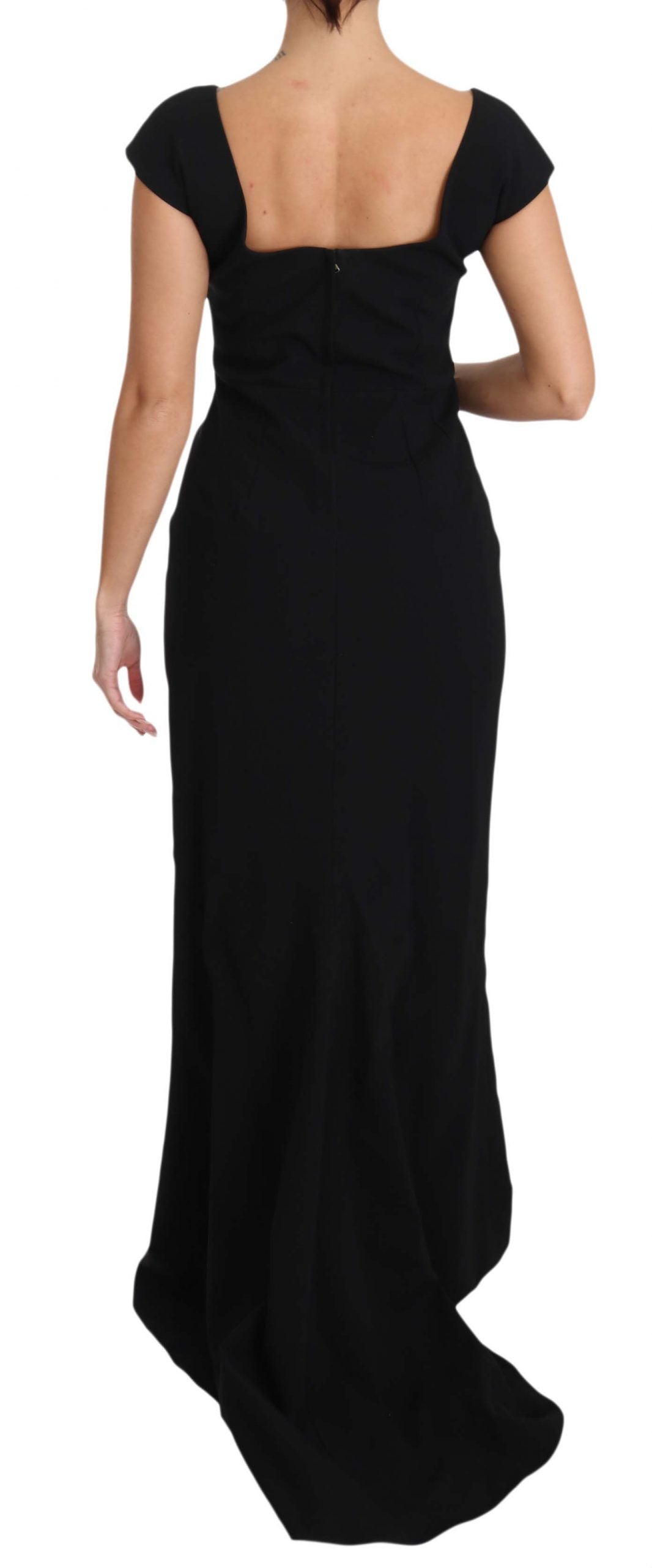 Zwarte stretch fit flare maxi-jurk