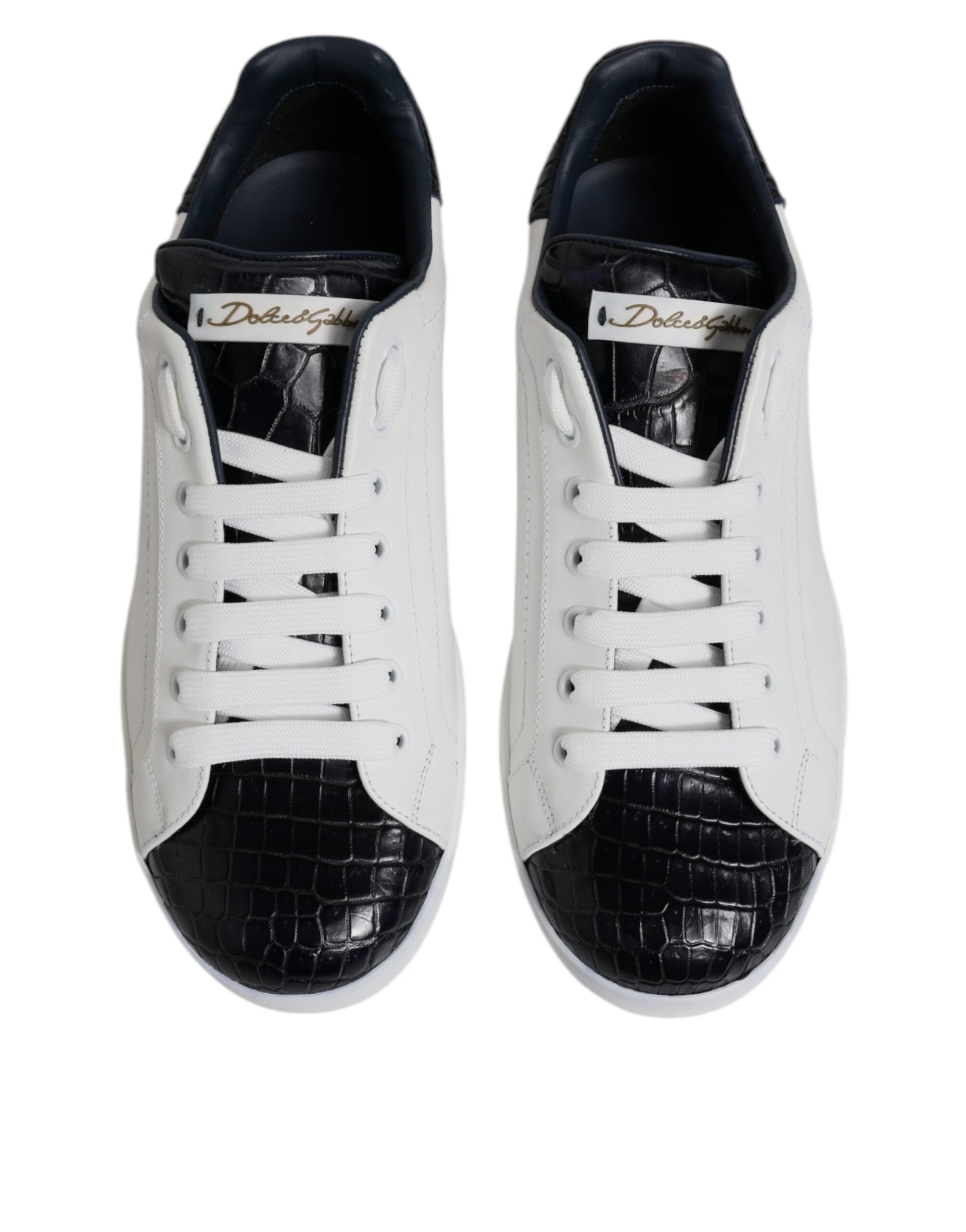 Witte zwarte leren Portofino-sneakerschoenen