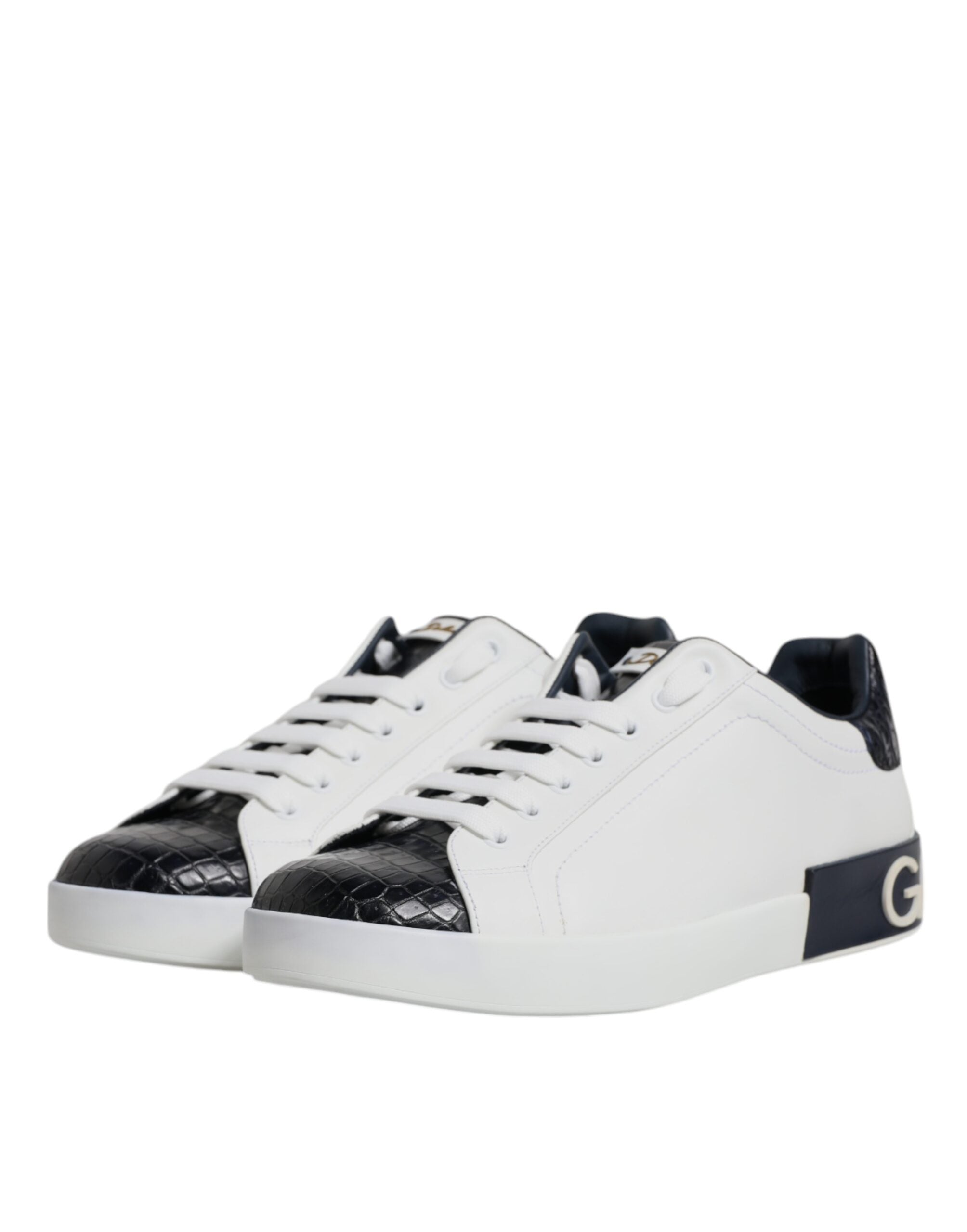 Witte zwarte leren Portofino-sneakerschoenen