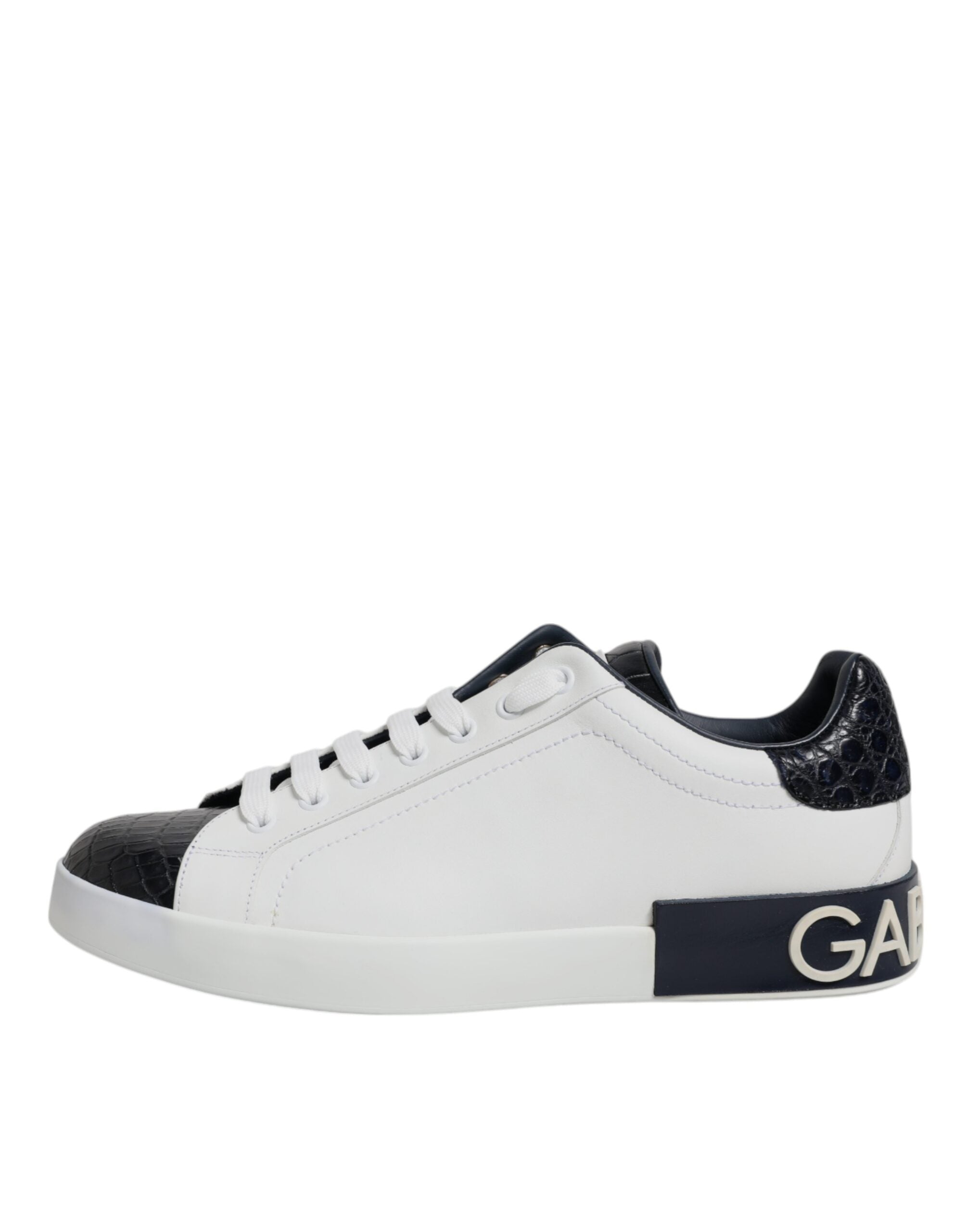 Witte zwarte leren Portofino-sneakerschoenen