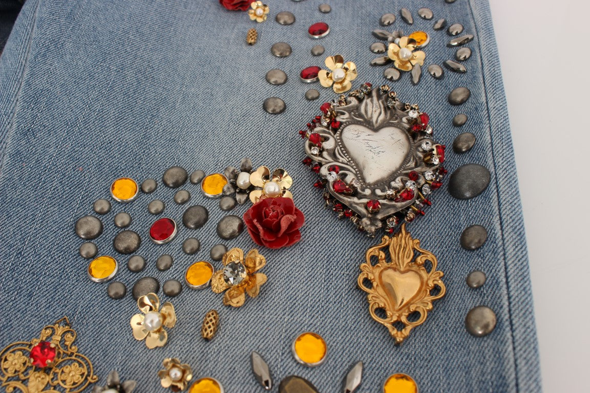 Kristallen rozen hart versierde jeans