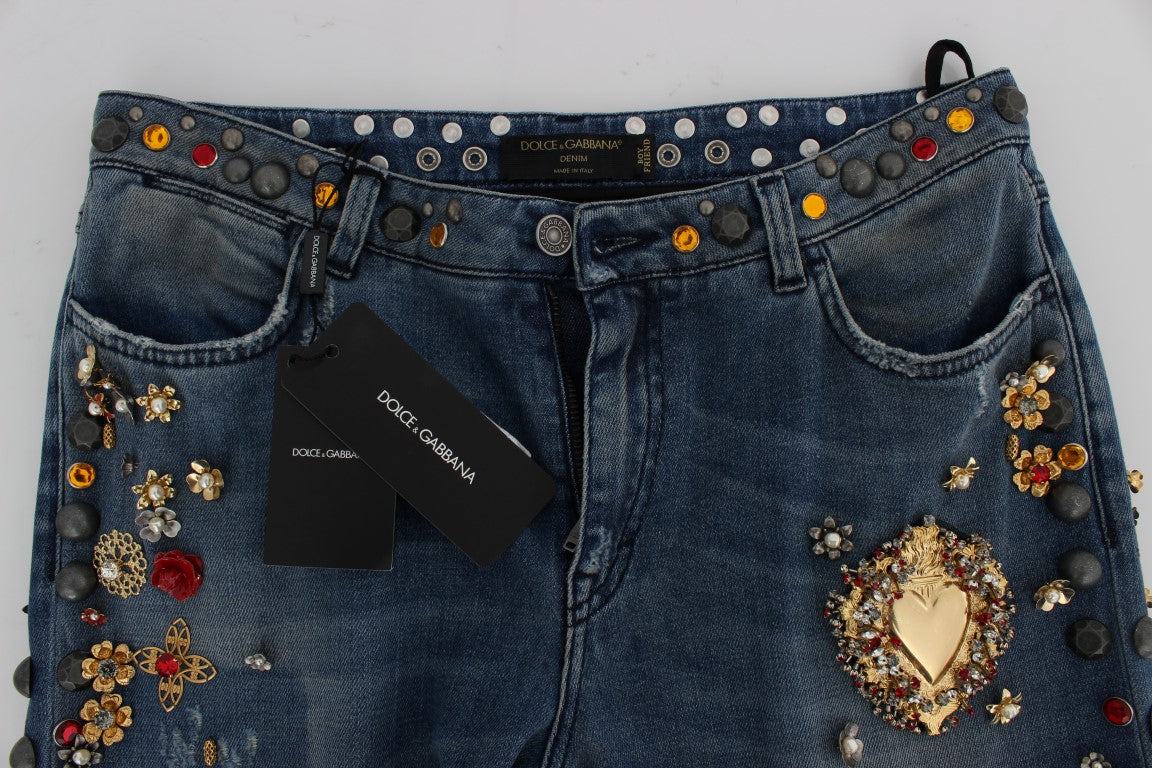 Kristallen rozen hart versierde jeans