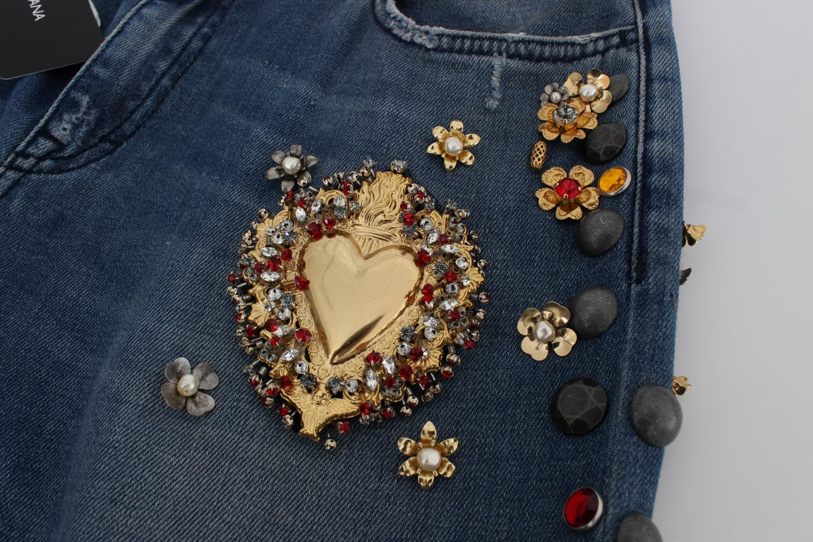 Kristallen rozen hart versierde jeans