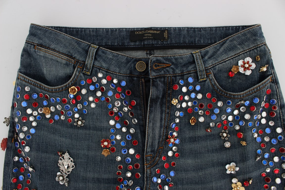 Kristallen rozen hart versierde jeans