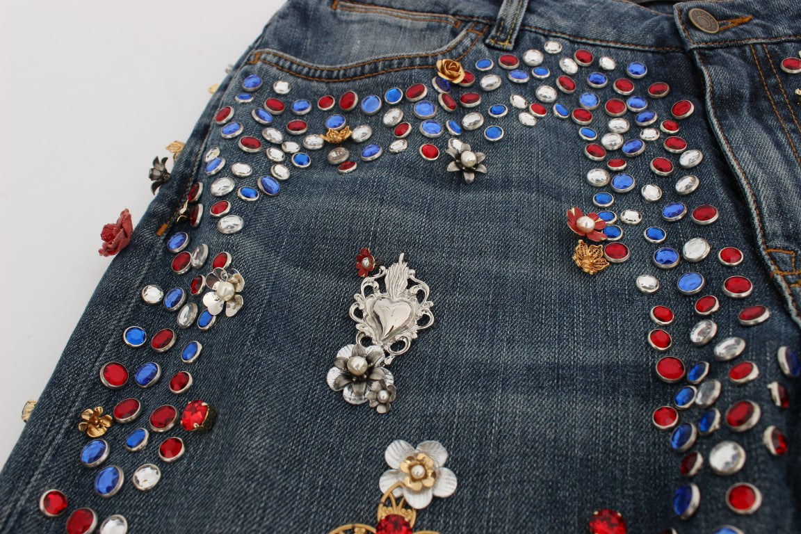 Kristallen rozen hart versierde jeans