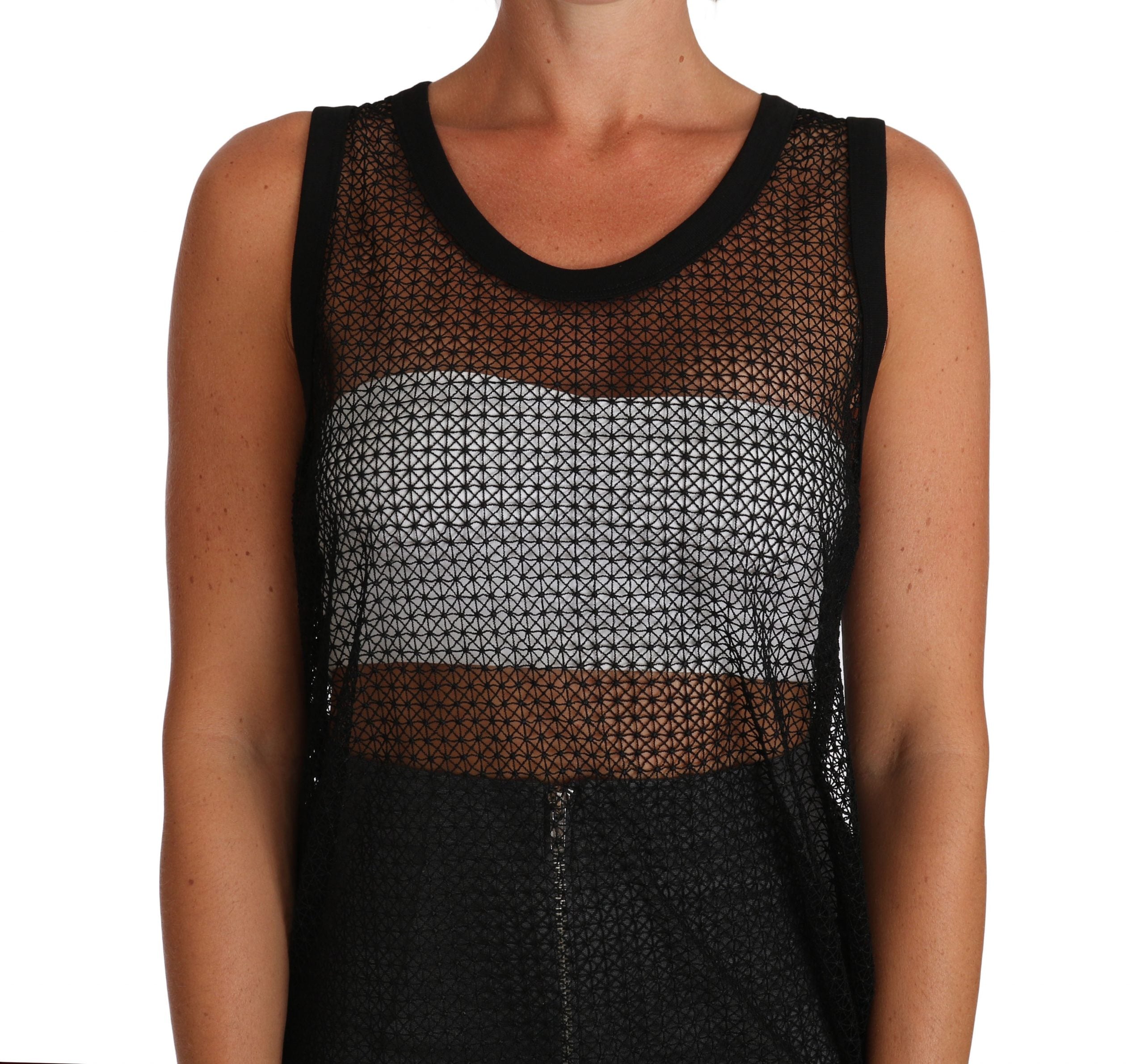 Zwarte mesh transparante blouse T-shirt