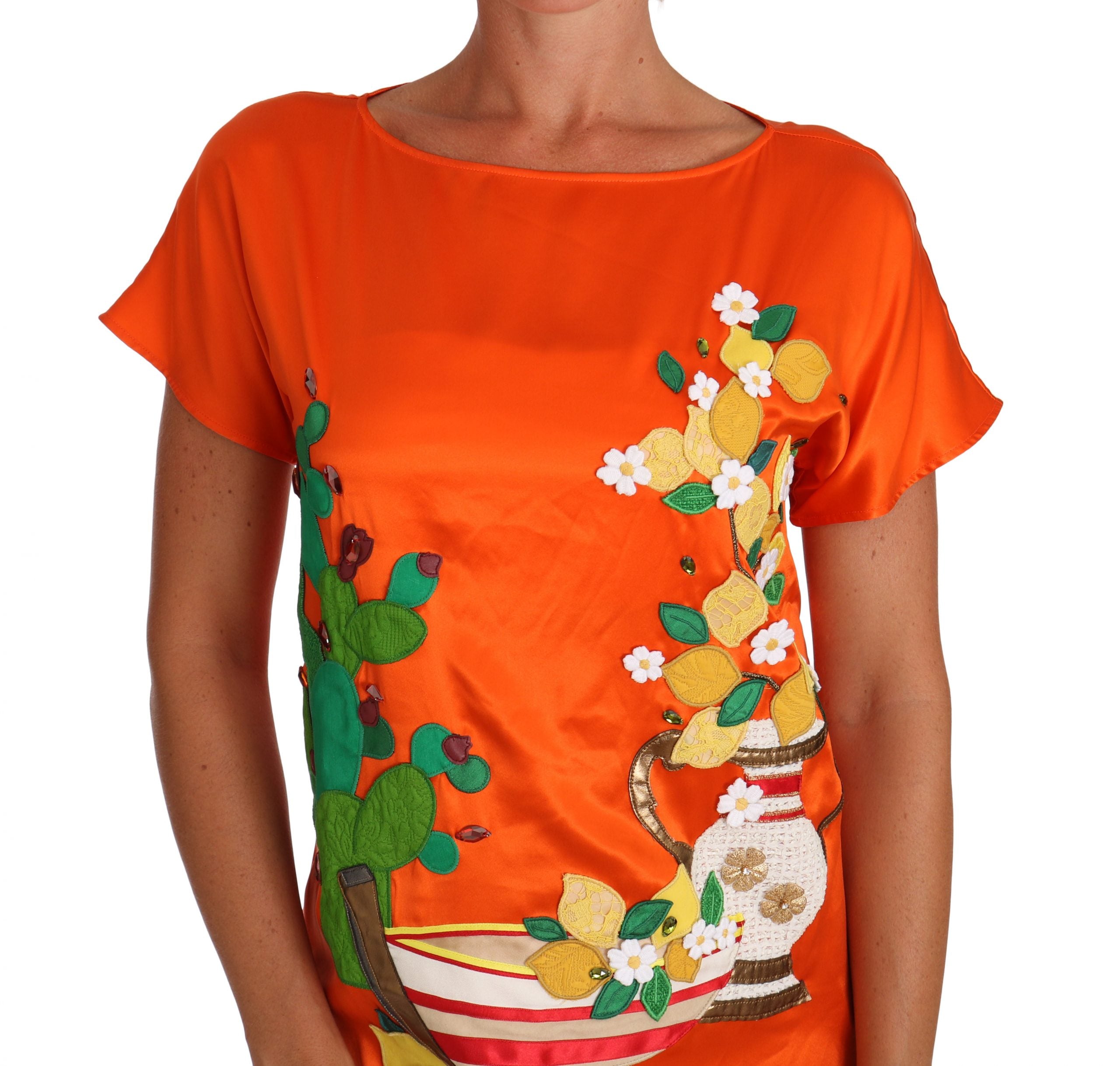Zijden oranje citroen kristal T-shirt top