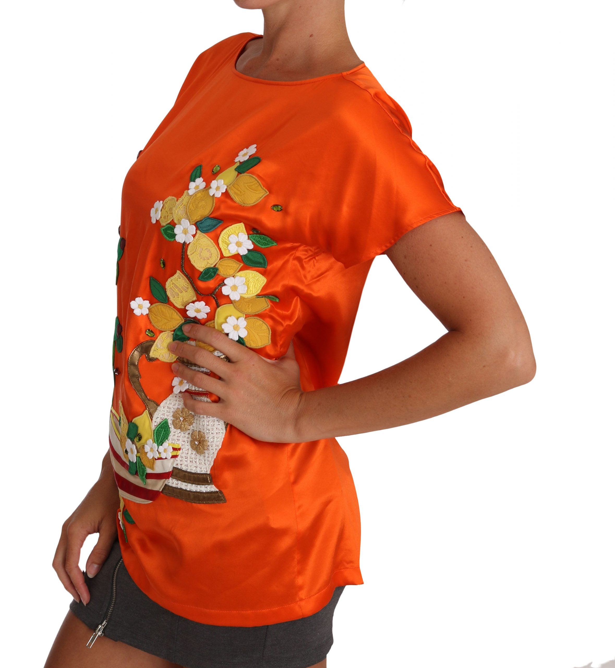 Zijden oranje citroen kristal T-shirt top