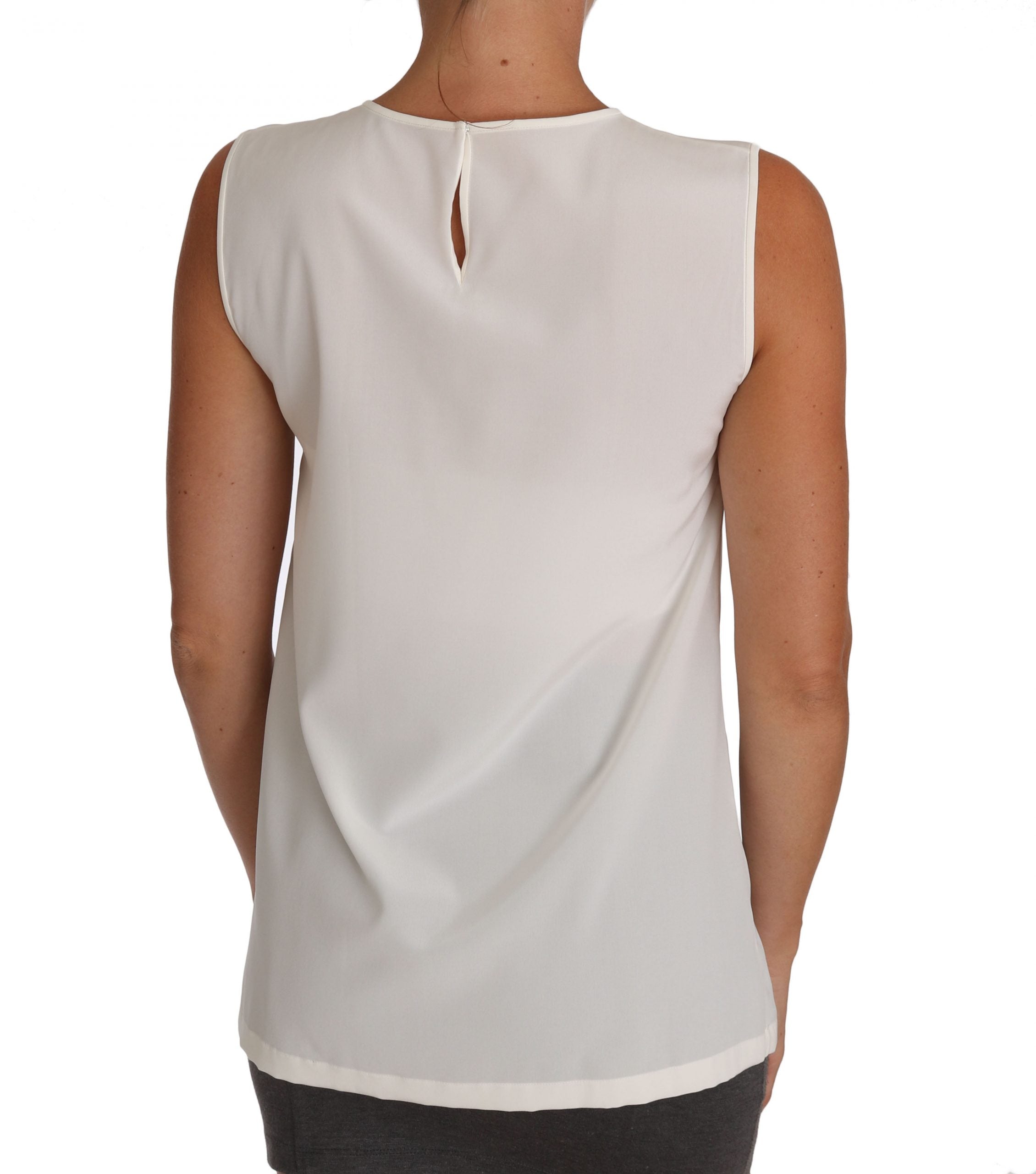 Witte zijden top met kristallen pailletten