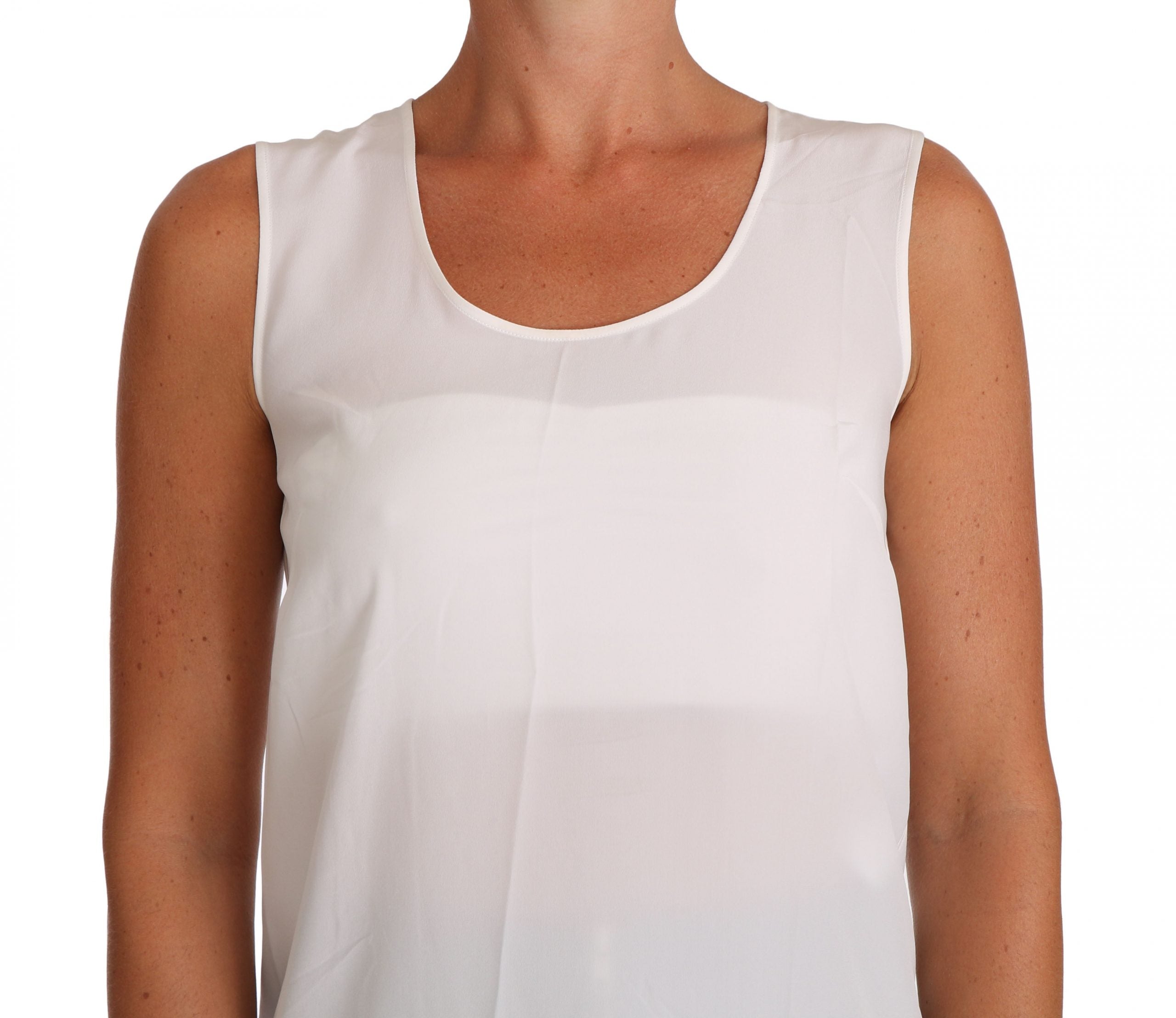 Witte zijden A-lijn mouwloze blouse T-shirt top