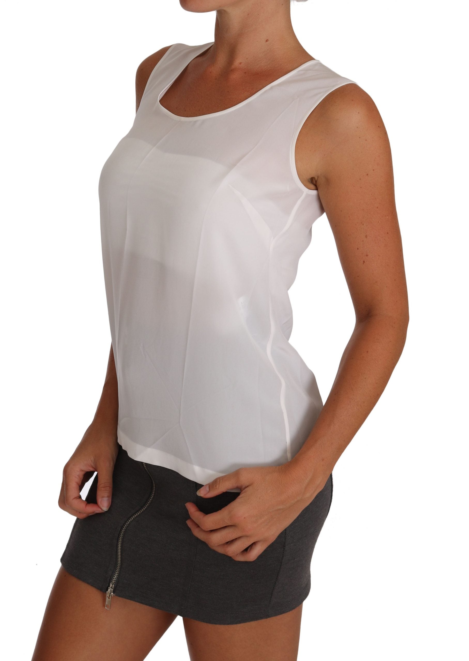 Witte zijden A-lijn mouwloze blouse T-shirt top