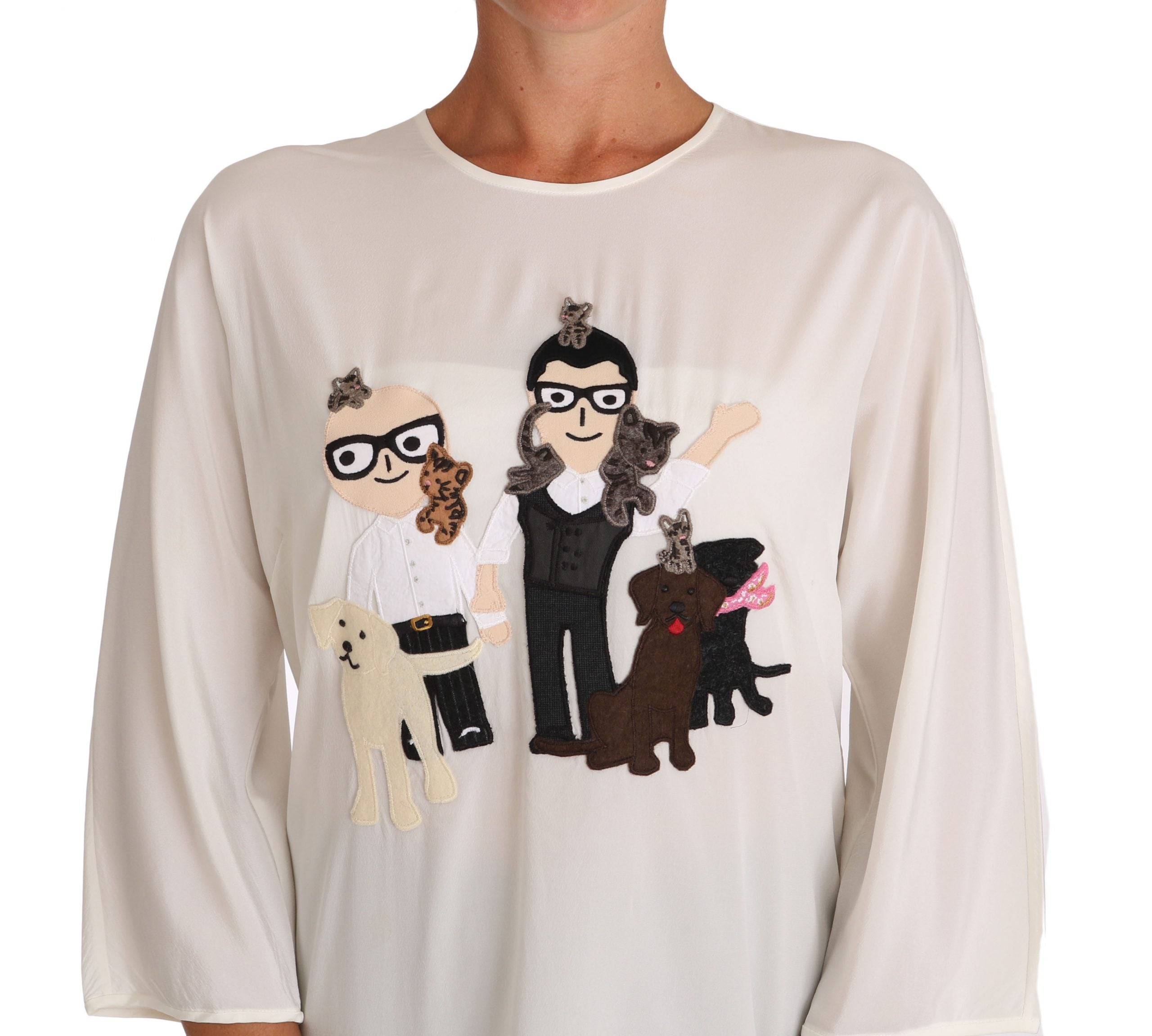 Witte zijden #dgfamily blouse T-shirt