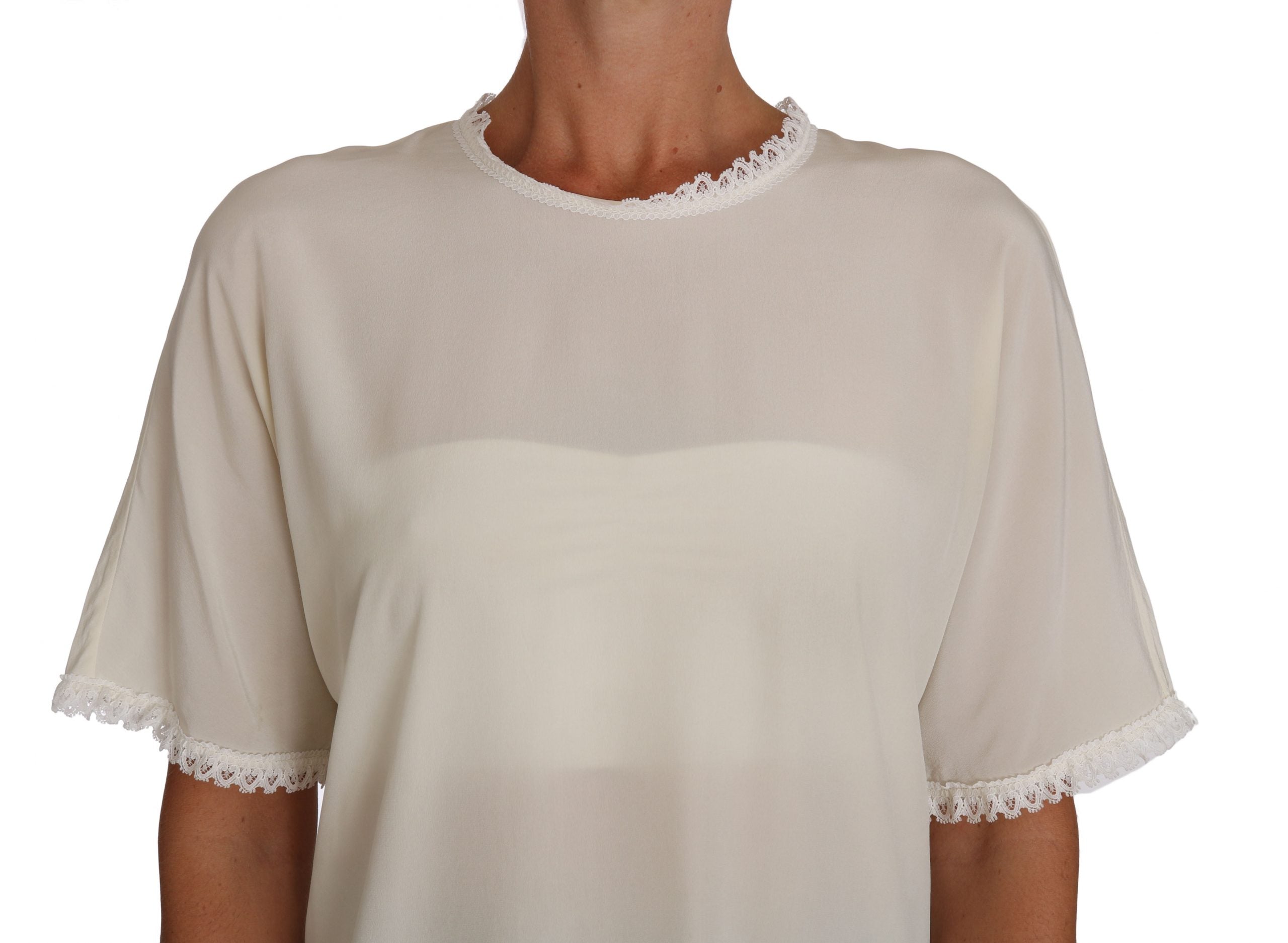 Witte crème zijden kanten top blouse T-shirt