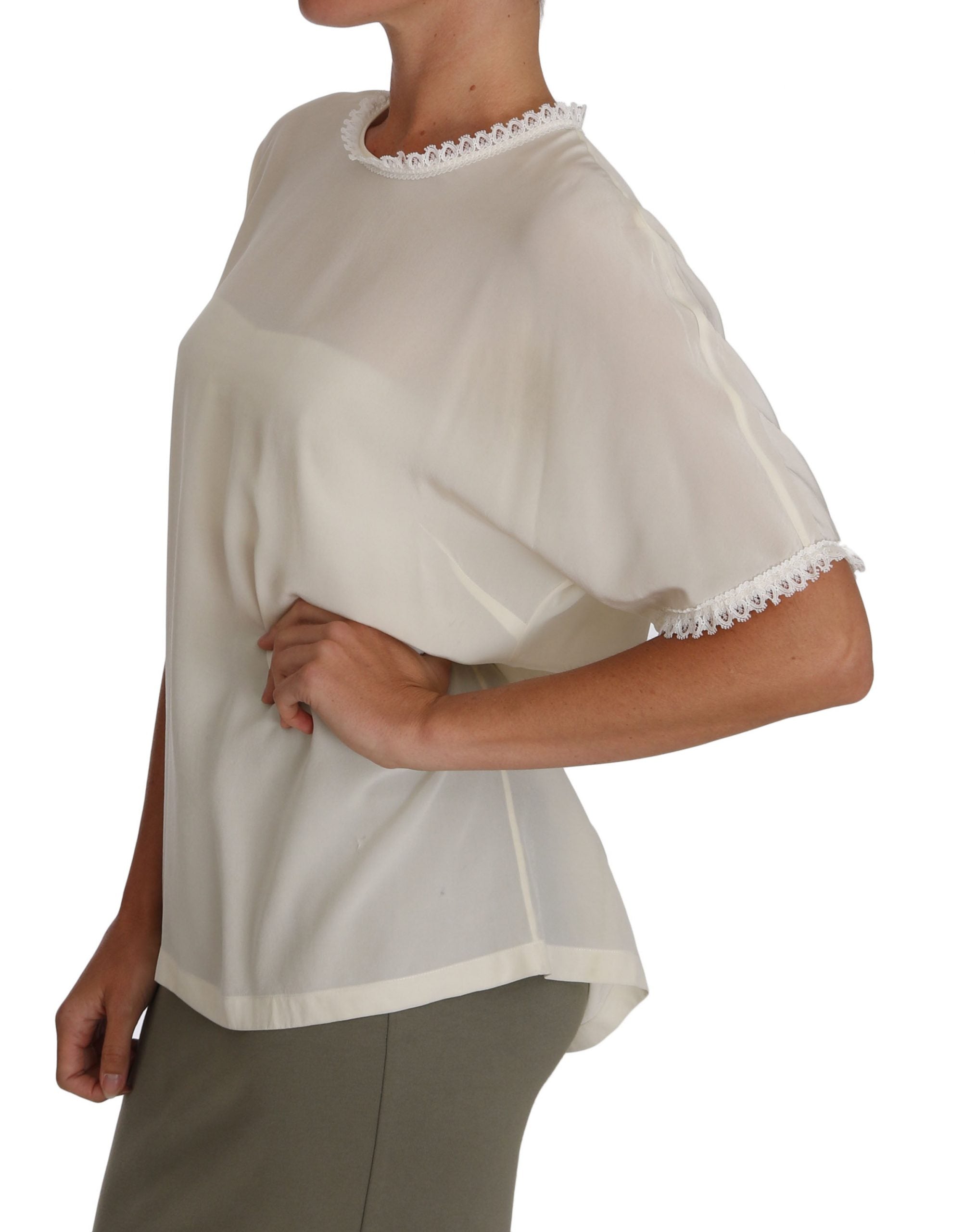 Witte crème zijden kanten top blouse T-shirt