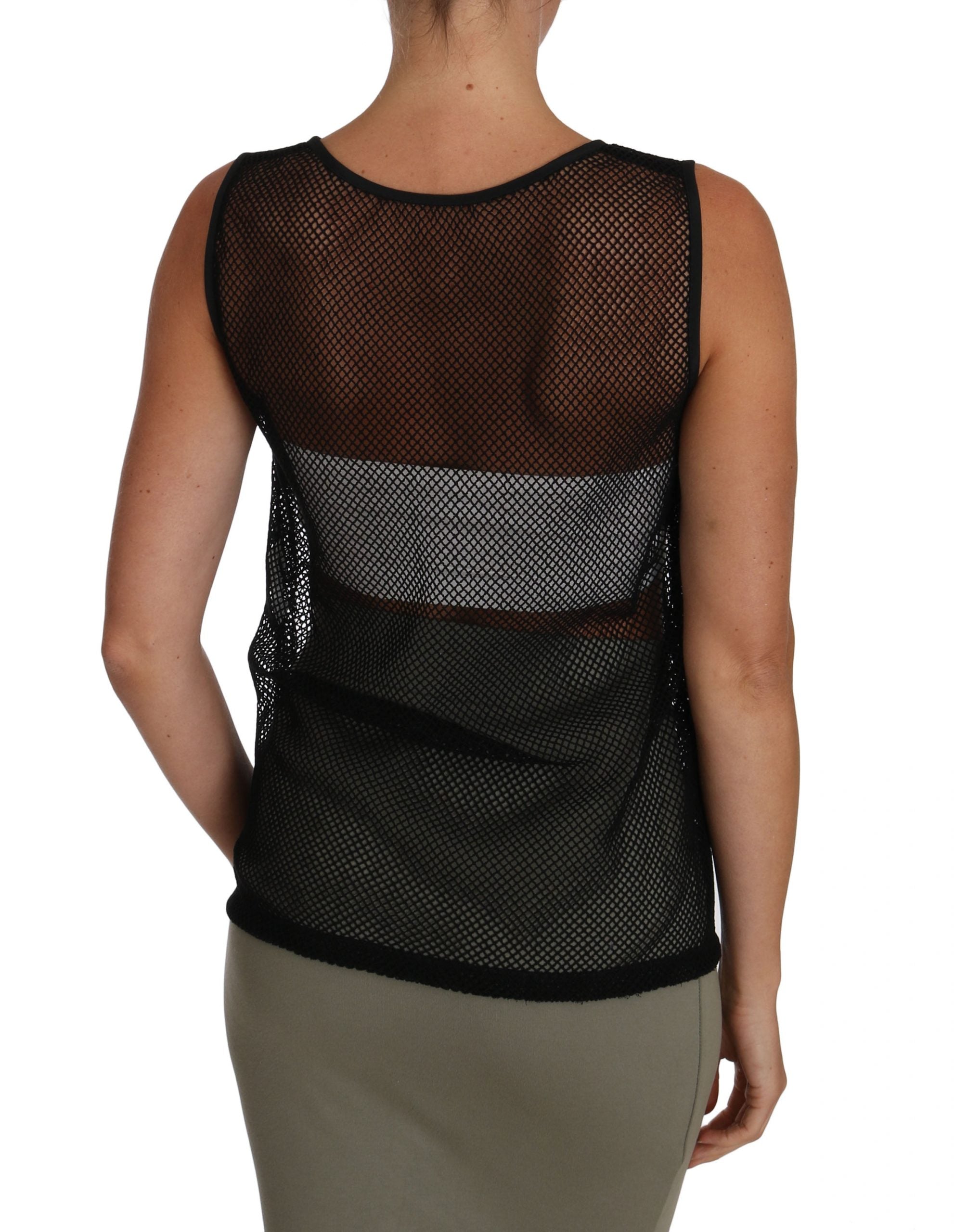 Zwarte mesh transparante blouse T-shirt