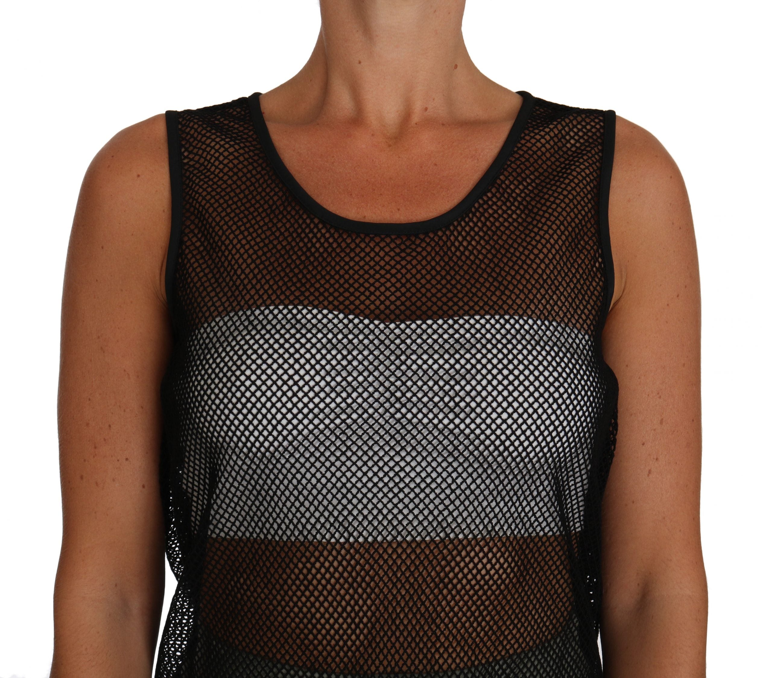 Zwarte mesh transparante blouse T-shirt