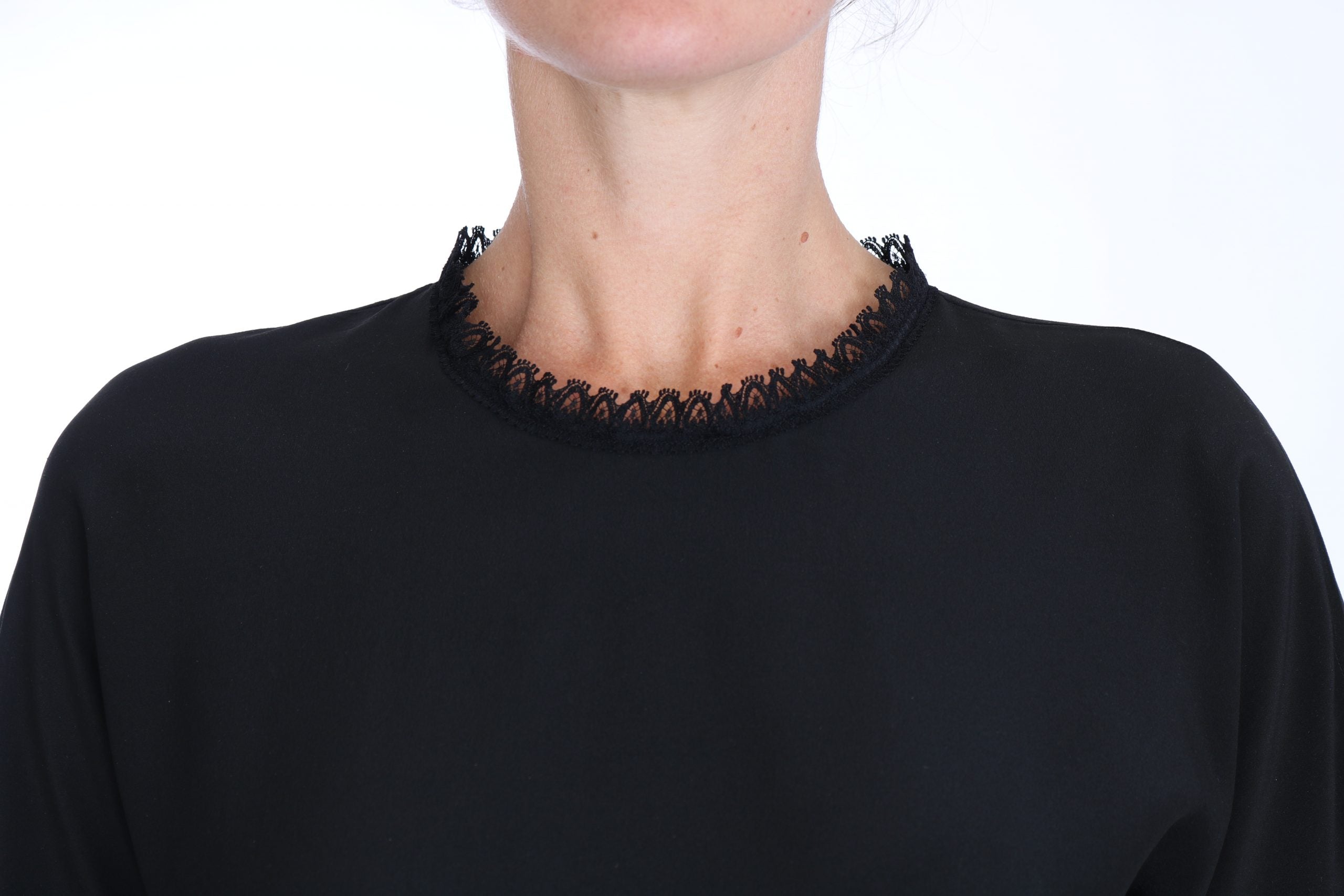 Zwarte zijden kanten top blouse T-shirt